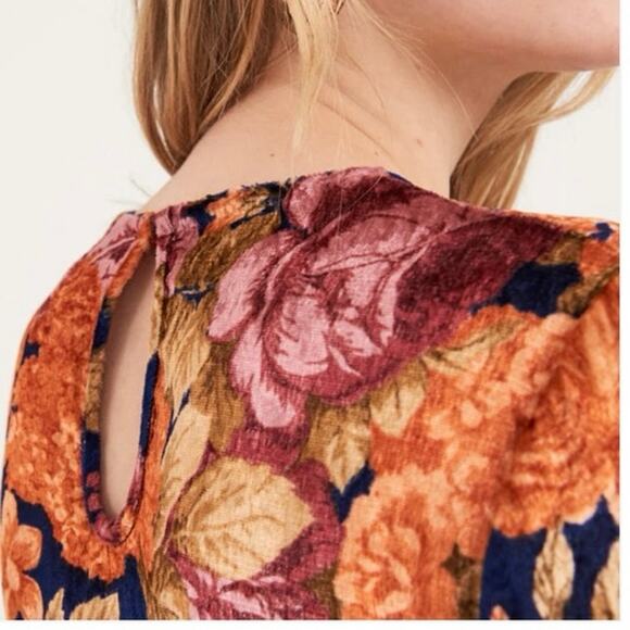 Antik Batik Blue Orange Floral Mini Dress Large Velour Long Sleeve - Picture 7 of 11